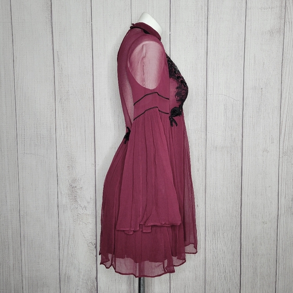 Free People Sheer Bell Sleeve Mini Dress w/ Sequins and Embroidery, size Small - Picture 4 of 10